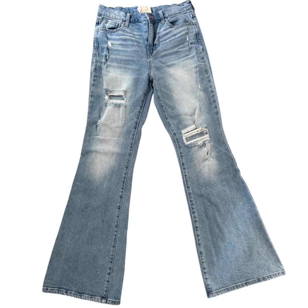 Altar'd‎ State Flare Jeans Womens 29 9 Light Wash Distressed Stretch Boho Denim
